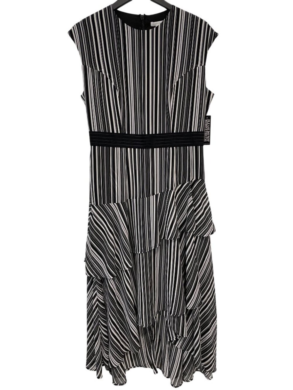 New York & Company Maxi Dress Large Striped Ruffle Cap Sleeve Black White NEW